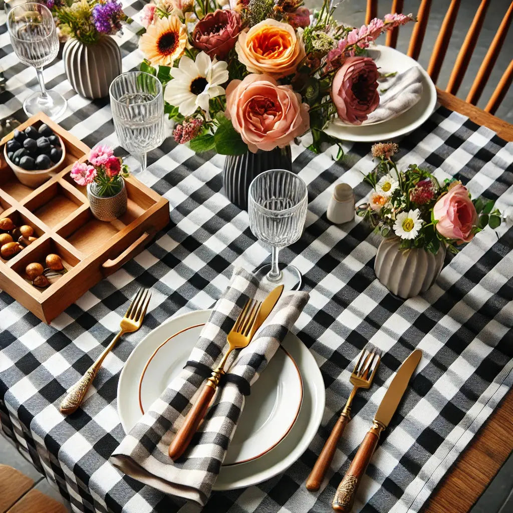 Idées de repas : embellissez votre table avec une nappe damier - La Carafe