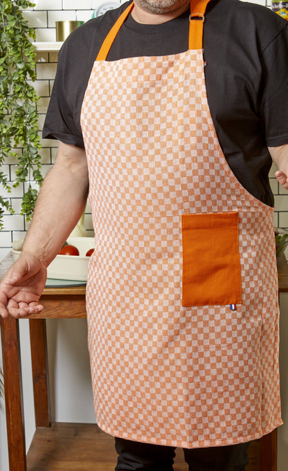 TABLIER DE CUISINE DAMIER ABRICOT